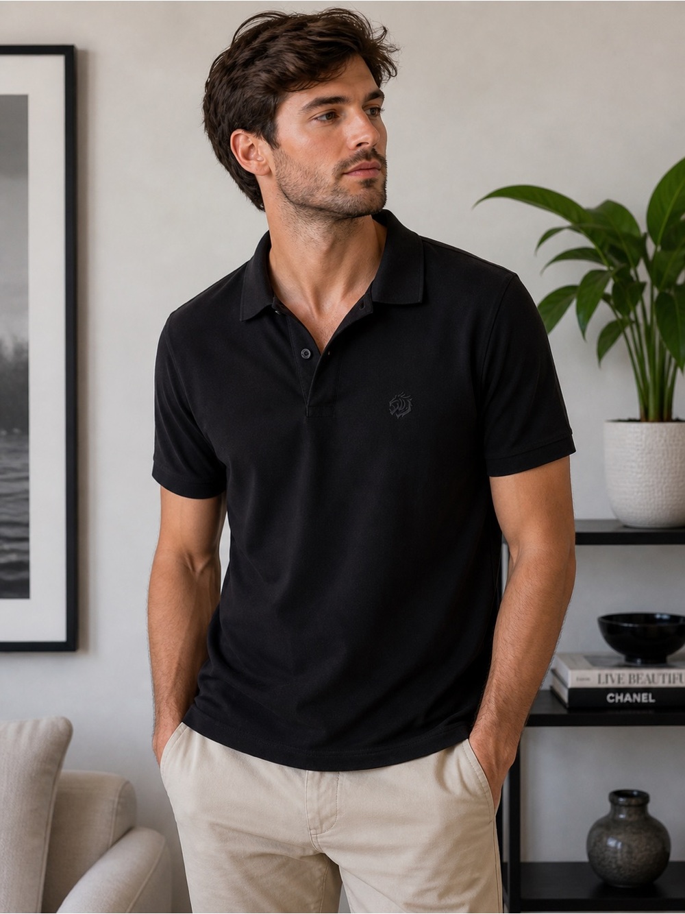 Express Black Polo Shirt Men’s Short Sleeve Classic Fit Minimal Logo